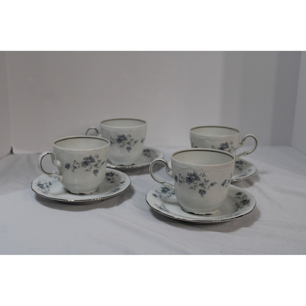 Johann Haviland Blue Garland Tea Cup and Saucer Set of 4 Bavaria Germany China